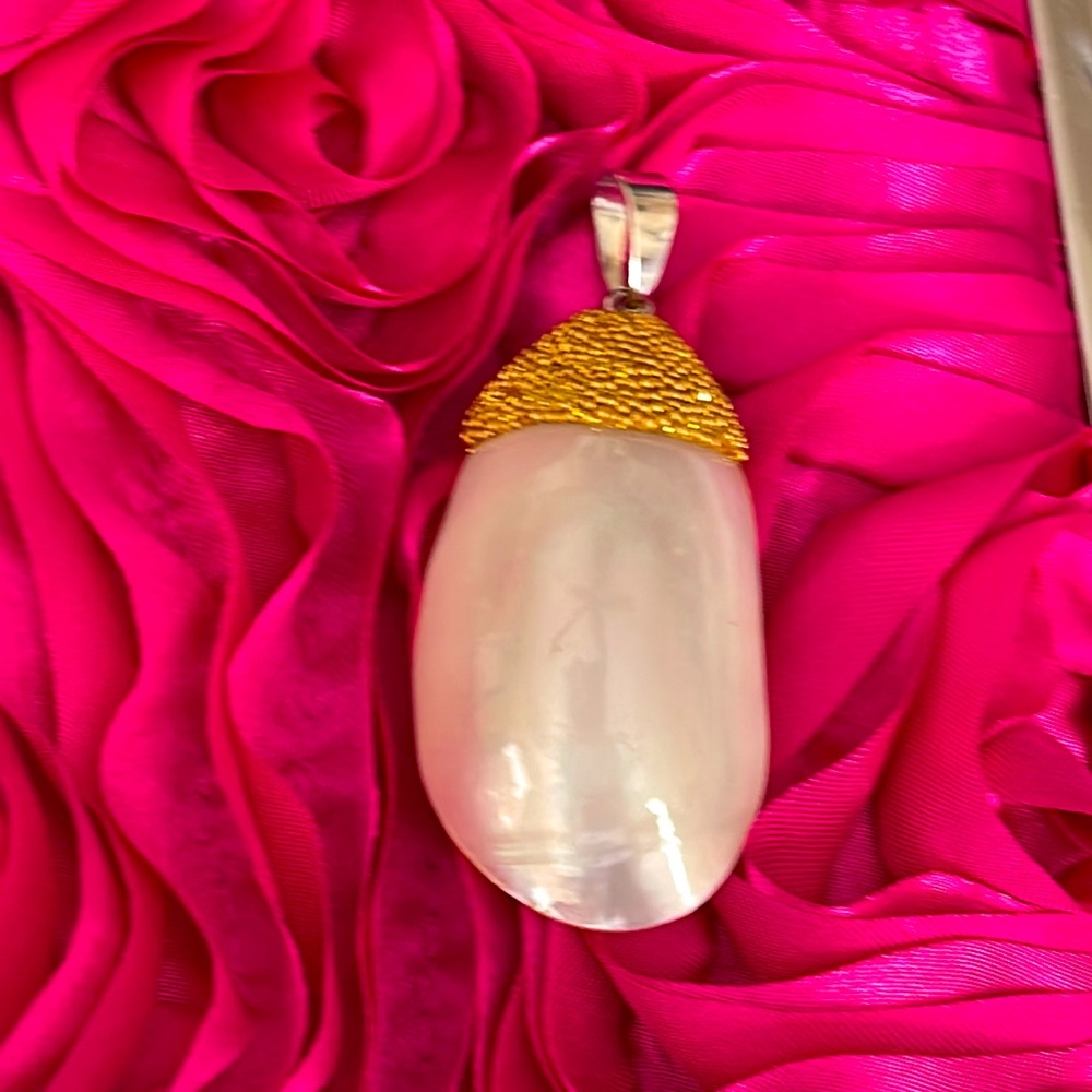 4/$24 Mother of pearl pendant capped with golden teeny tiny crystals